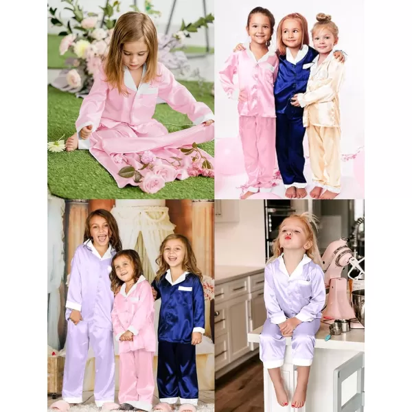 SWOMOG Kids Satin Pajamas Sets Girls Boys Long Sleeve Sleepwear Button Down Pjs Set 2 PCS Loungewear SetsBlack