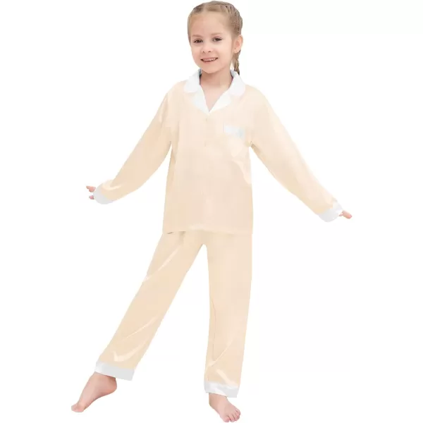 SWOMOG Kids Satin Pajamas Sets Girls Boys Long Sleeve Sleepwear Button Down Pjs Set 2 PCS Loungewear SetsChampagne
