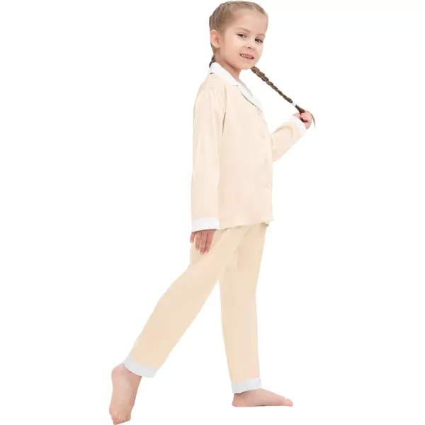 SWOMOG Kids Satin Pajamas Sets Girls Boys Long Sleeve Sleepwear Button Down Pjs Set 2 PCS Loungewear SetsChampagne