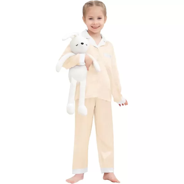 SWOMOG Kids Satin Pajamas Sets Girls Boys Long Sleeve Sleepwear Button Down Pjs Set 2 PCS Loungewear SetsChampagne
