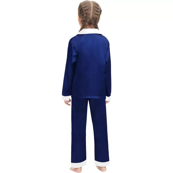 SWOMOG Kids Satin Pajamas Sets Girls Boys Long Sleeve Sleepwear Button Down Pjs Set 2 PCS Loungewear SetsDeep Navy Blue