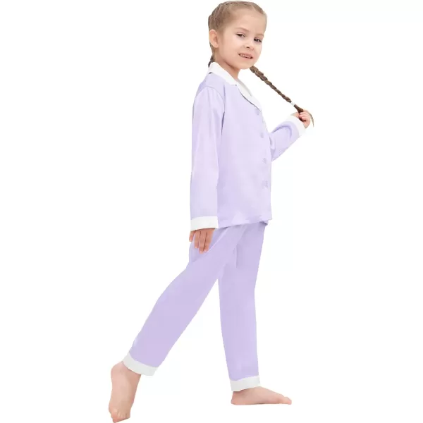 SWOMOG Kids Satin Pajamas Sets Girls Boys Long Sleeve Sleepwear Button Down Pjs Set 2 PCS Loungewear SetsLavender