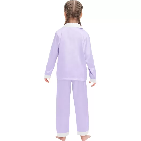 SWOMOG Kids Satin Pajamas Sets Girls Boys Long Sleeve Sleepwear Button Down Pjs Set 2 PCS Loungewear SetsLavender