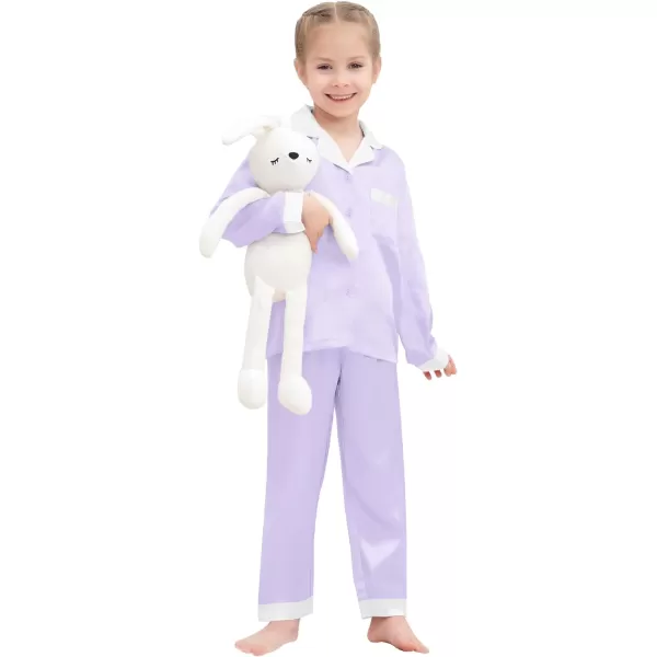 SWOMOG Kids Satin Pajamas Sets Girls Boys Long Sleeve Sleepwear Button Down Pjs Set 2 PCS Loungewear SetsLavender