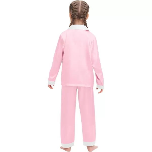 SWOMOG Kids Satin Pajamas Sets Girls Boys Long Sleeve Sleepwear Button Down Pjs Set 2 PCS Loungewear SetsPink