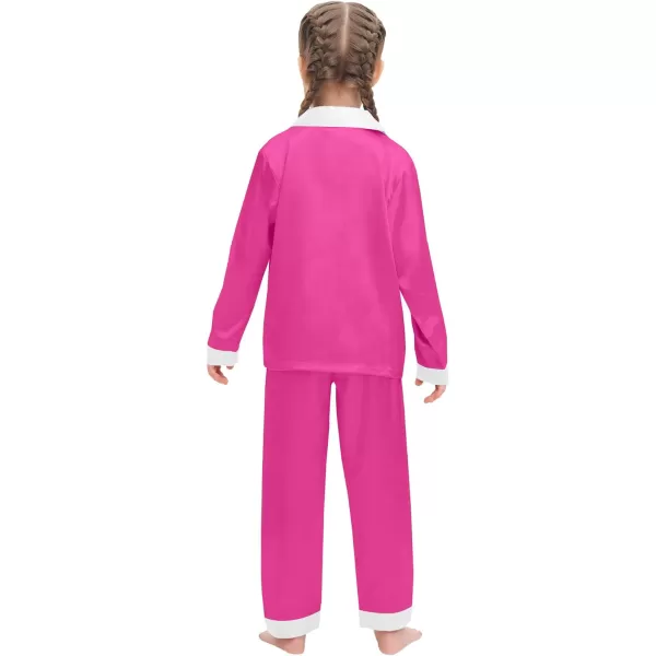 SWOMOG Kids Satin Pajamas Sets Girls Boys Long Sleeve Sleepwear Button Down Pjs Set 2 PCS Loungewear SetsRose Red