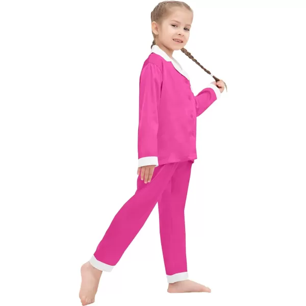 SWOMOG Kids Satin Pajamas Sets Girls Boys Long Sleeve Sleepwear Button Down Pjs Set 2 PCS Loungewear SetsRose Red
