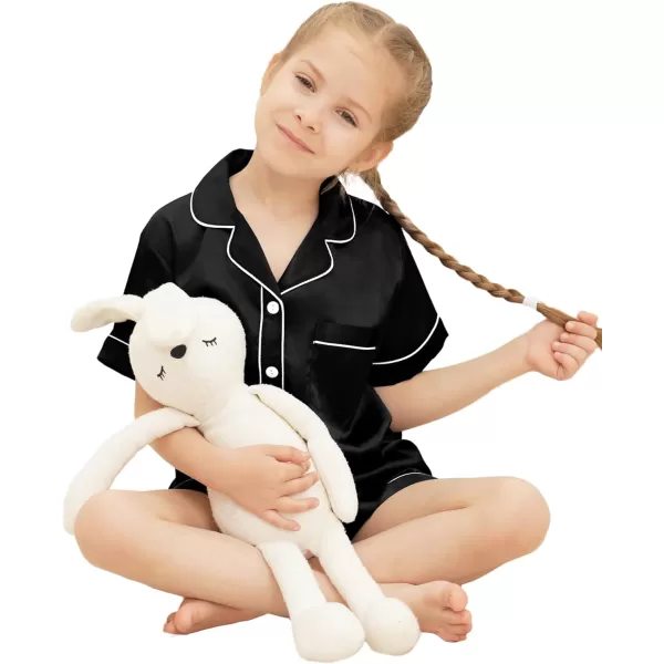 SWOMOG Kids Silk Satin Pajamas Set Girls Boys ButtonDown Sleepwear Short Sleeve 2 Piece PJs Sets Lounge SetsBlack
