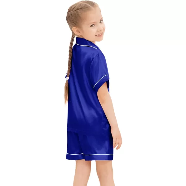 SWOMOG Kids Silk Satin Pajamas Set Girls Boys ButtonDown Sleepwear Short Sleeve 2 Piece PJs Sets Lounge SetsBlue