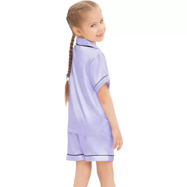 SWOMOG Kids Silk Satin Pajamas Set Girls Boys ButtonDown Sleepwear Short Sleeve 2 Piece PJs Sets Lounge SetsLavender