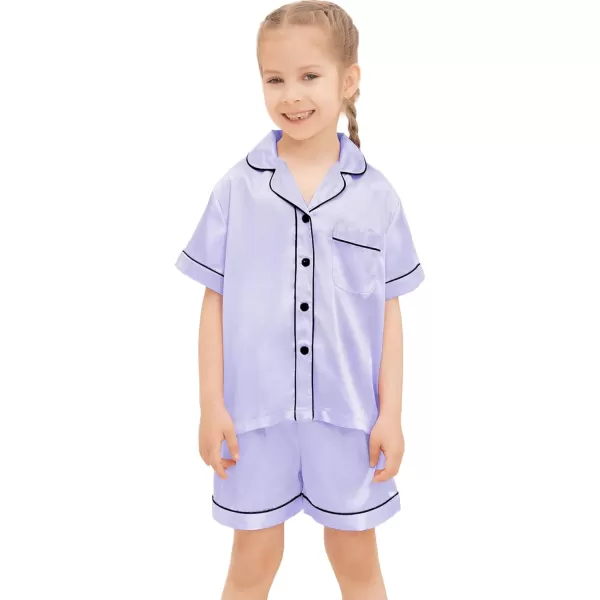 SWOMOG Kids Silk Satin Pajamas Set Girls Boys ButtonDown Sleepwear Short Sleeve 2 Piece PJs Sets Lounge SetsLavender