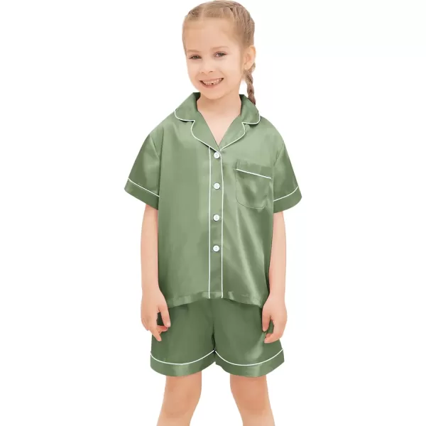 SWOMOG Kids Silk Satin Pajamas Set Girls Boys ButtonDown Sleepwear Short Sleeve 2 Piece PJs Sets Lounge SetsMatcha