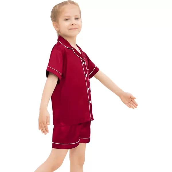 SWOMOG Kids Silk Satin Pajamas Set Girls Boys ButtonDown Sleepwear Short Sleeve 2 Piece PJs Sets Lounge SetsRed