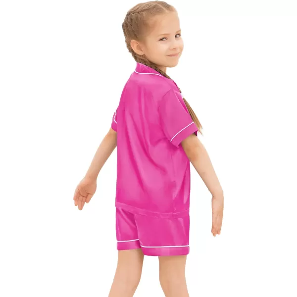 SWOMOG Kids Silk Satin Pajamas Set Girls Boys ButtonDown Sleepwear Short Sleeve 2 Piece PJs Sets Lounge SetsRose