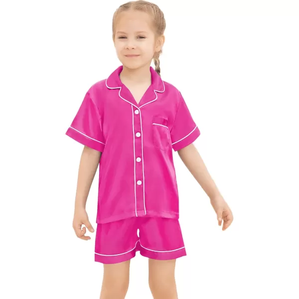 SWOMOG Kids Silk Satin Pajamas Set Girls Boys ButtonDown Sleepwear Short Sleeve 2 Piece PJs Sets Lounge SetsRose