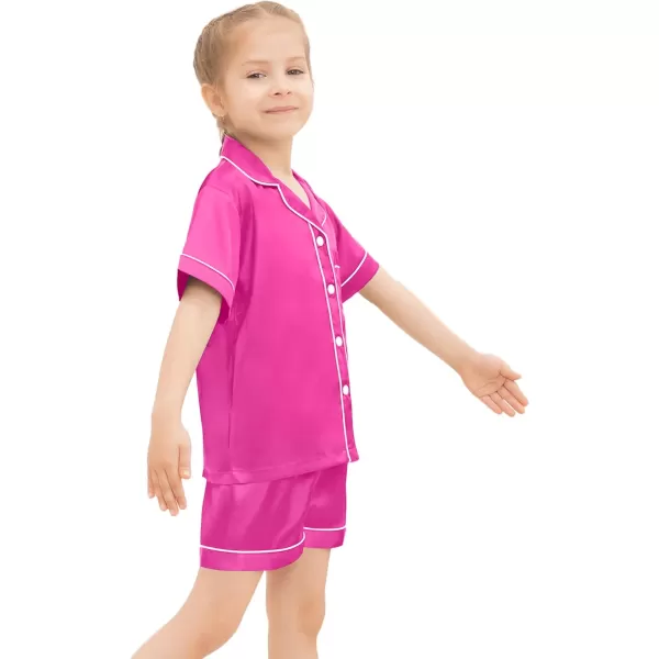 SWOMOG Kids Silk Satin Pajamas Set Girls Boys ButtonDown Sleepwear Short Sleeve 2 Piece PJs Sets Lounge SetsRose