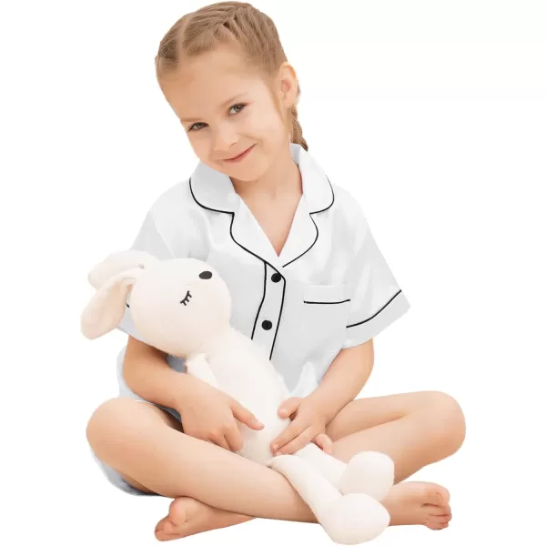 SWOMOG Kids Silk Satin Pajamas Set Girls Boys ButtonDown Sleepwear Short Sleeve 2 Piece PJs Sets Lounge SetsWhite