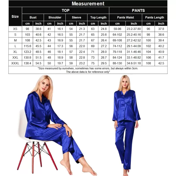 SWOMOG Long Sleeve Pajamas Set Silk Satin Sleepwear Button Down Pjs Loungewear with PocketBlue