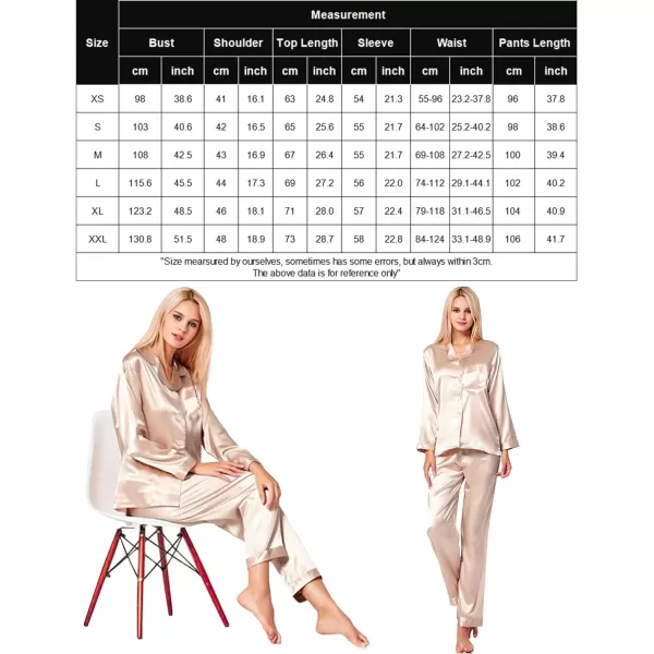 SWOMOG Long Sleeve Pajamas Set Silk Satin Sleepwear Button Down Pjs Loungewear with PocketChampagne