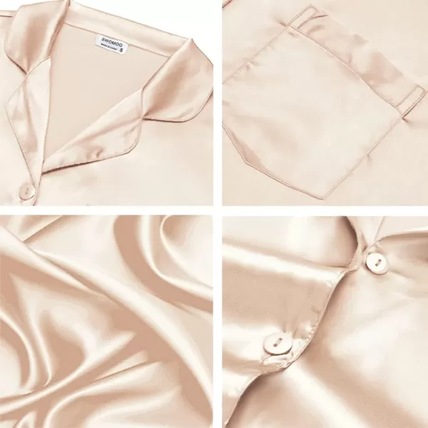 SWOMOG Long Sleeve Pajamas Set Silk Satin Sleepwear Button Down Pjs Loungewear with PocketChampagne