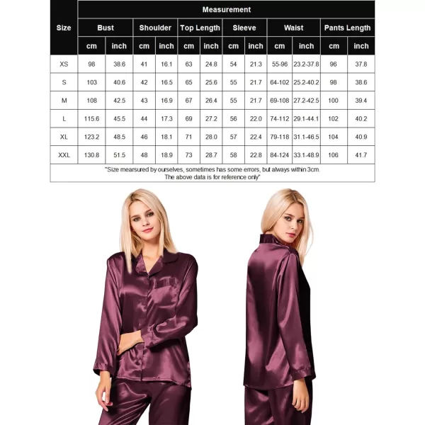 SWOMOG Long Sleeve Pajamas Set Silk Satin Sleepwear Button Down Pjs Loungewear with PocketDeep Wine Red