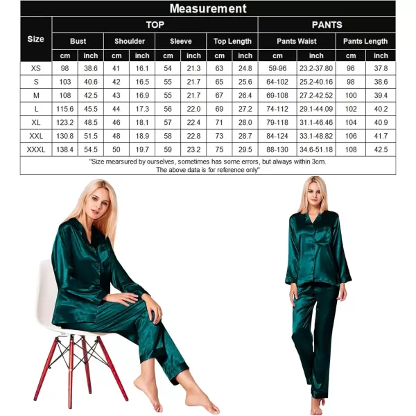 SWOMOG Long Sleeve Pajamas Set Silk Satin Sleepwear Button Down Pjs Loungewear with PocketDeepgreen