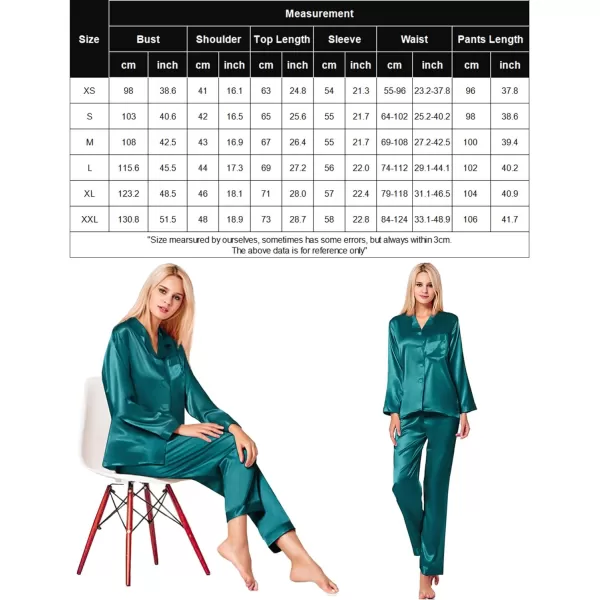 SWOMOG Long Sleeve Pajamas Set Silk Satin Sleepwear Button Down Pjs Loungewear with PocketGreen