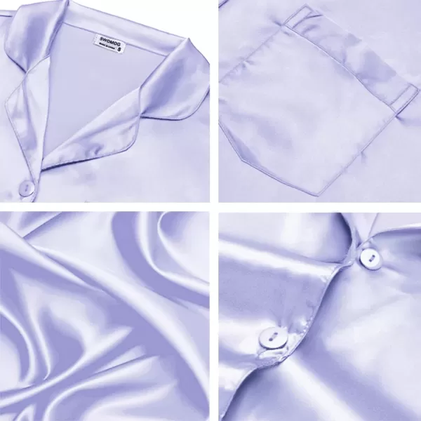 SWOMOG Long Sleeve Pajamas Set Silk Satin Sleepwear Button Down Pjs Loungewear with PocketLavender