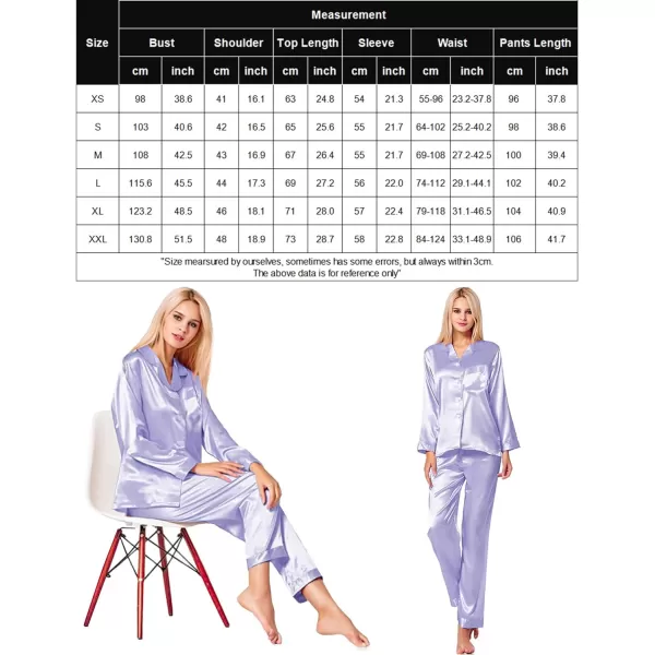 SWOMOG Long Sleeve Pajamas Set Silk Satin Sleepwear Button Down Pjs Loungewear with PocketLavender