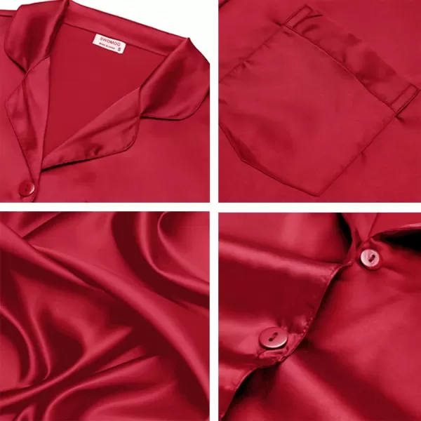 SWOMOG Long Sleeve Pajamas Set Silk Satin Sleepwear Button Down Pjs Loungewear with PocketRed