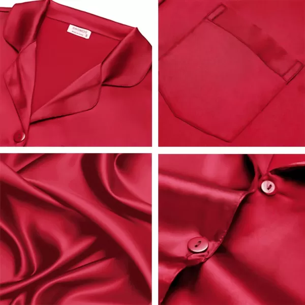 SWOMOG Long Sleeve Pajamas Set Silk Satin Sleepwear Button Down Pjs Loungewear with PocketRed1