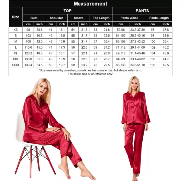 SWOMOG Long Sleeve Pajamas Set Silk Satin Sleepwear Button Down Pjs Loungewear with PocketRed1