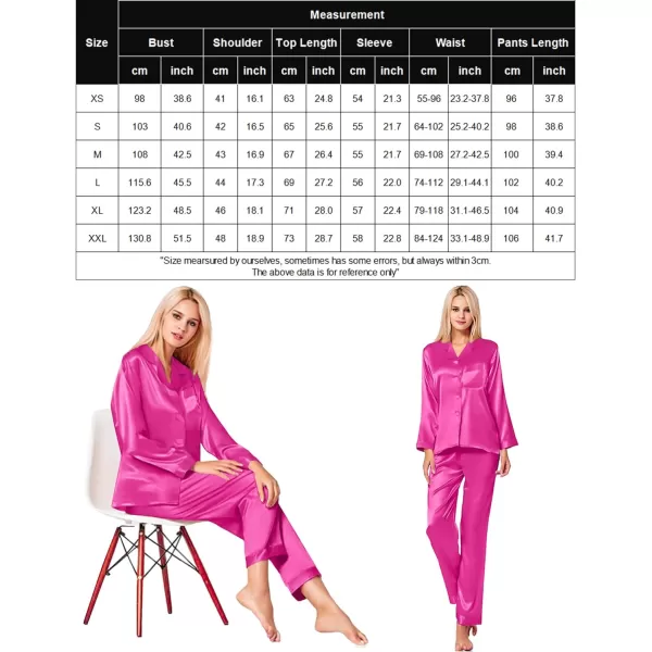 SWOMOG Long Sleeve Pajamas Set Silk Satin Sleepwear Button Down Pjs Loungewear with PocketRose Red