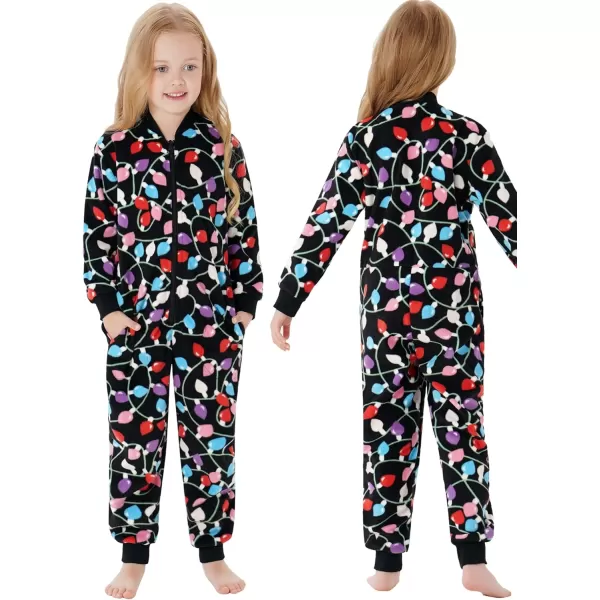 SWOMOG Matching Family Christmas One Piece Pajamas Fleece Onepiece ParentChild Zipup Jumpsuit with Pockets PjsKids Color Light