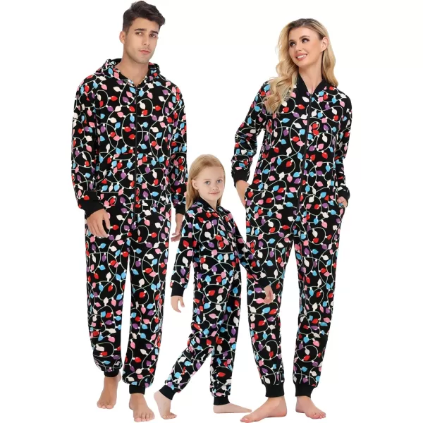 SWOMOG Matching Family Christmas One Piece Pajamas Fleece Onepiece ParentChild Zipup Jumpsuit with Pockets PjsKids Color Light