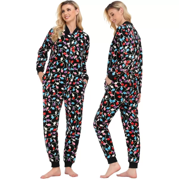 SWOMOG Matching Family Christmas One Piece Pajamas Fleece Onepiece ParentChild Zipup Jumpsuit with Pockets PjsKids Color Light