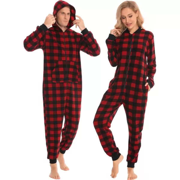 SWOMOG Matching Family Christmas One Piece Pajamas Fleece Onepiece ParentChild Zipup Jumpsuit with Pockets PjsKids Red