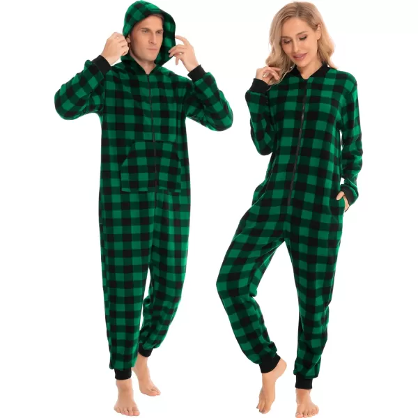 SWOMOG Matching Family Christmas One Piece Pajamas Fleece Onepiece ParentChild Zipup Jumpsuit with Pockets PjsKids Small Plaid Black and Green