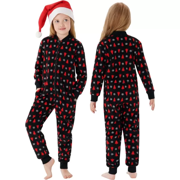 SWOMOG Matching Family Christmas One Piece Pajamas Fleece Onepiece ParentChild Zipup Jumpsuit with Pockets PjsKids Snowflake and Tree