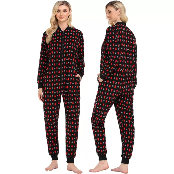 SWOMOG Matching Family Christmas One Piece Pajamas Fleece Onepiece ParentChild Zipup Jumpsuit with Pockets PjsKids Snowflake and Tree