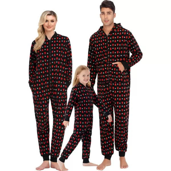 SWOMOG Matching Family Christmas One Piece Pajamas Fleece Onepiece ParentChild Zipup Jumpsuit with Pockets PjsKids Snowflake and Tree