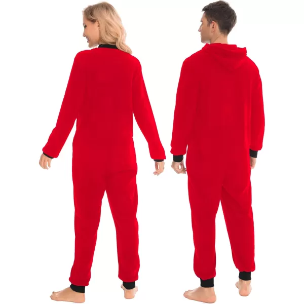 SWOMOG Matching Family Christmas One Piece Pajamas Fleece Onepiece ParentChild Zipup Jumpsuit with Pockets PjsKids Solid Colorred1