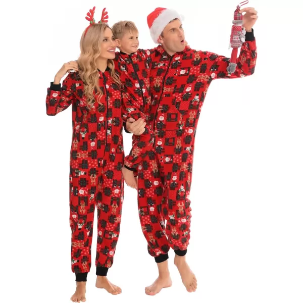 SWOMOG Matching Family Christmas One Piece Pajamas Fleece Onepiece ParentChild Zipup Jumpsuit with Pockets PjsMen Pat1