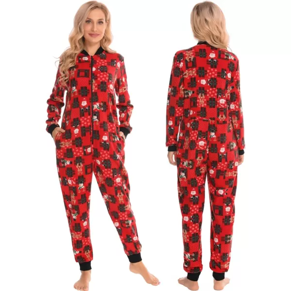 SWOMOG Matching Family Christmas One Piece Pajamas Fleece Onepiece ParentChild Zipup Jumpsuit with Pockets PjsMen Pat1