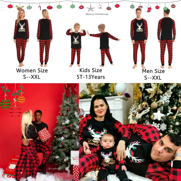 SWOMOG Matching Family Christmas Pajamas Holiday Xmas Jammies PJs For Family Couples Teen Boys Girls Festival SleepwearKids Gold Letter Deer