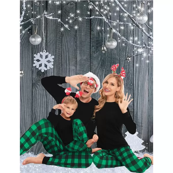 SWOMOG Matching Family Christmas Pajamas Holiday Xmas Jammies PJs For Family Couples Teen Boys Girls Festival SleepwearKids Green Black Plaid