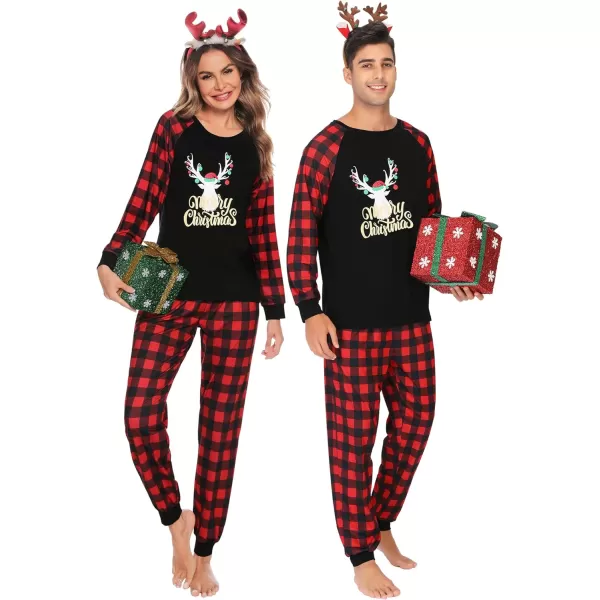 SWOMOG Matching Family Christmas Pajamas Holiday Xmas Jammies PJs For Family Couples Teen Boys Girls Festival SleepwearMen Gold Letter Deer