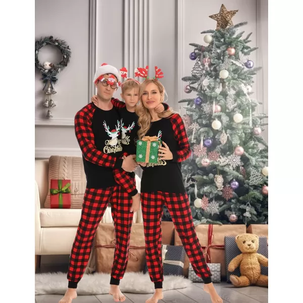 SWOMOG Matching Family Christmas Pajamas Holiday Xmas Jammies PJs For Family Couples Teen Boys Girls Festival SleepwearMen Gold Letter Deer