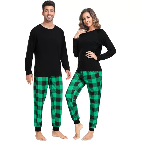 SWOMOG Matching Family Christmas Pajamas Holiday Xmas Jammies PJs For Family Couples Teen Boys Girls Festival SleepwearMen Green Black Plaid