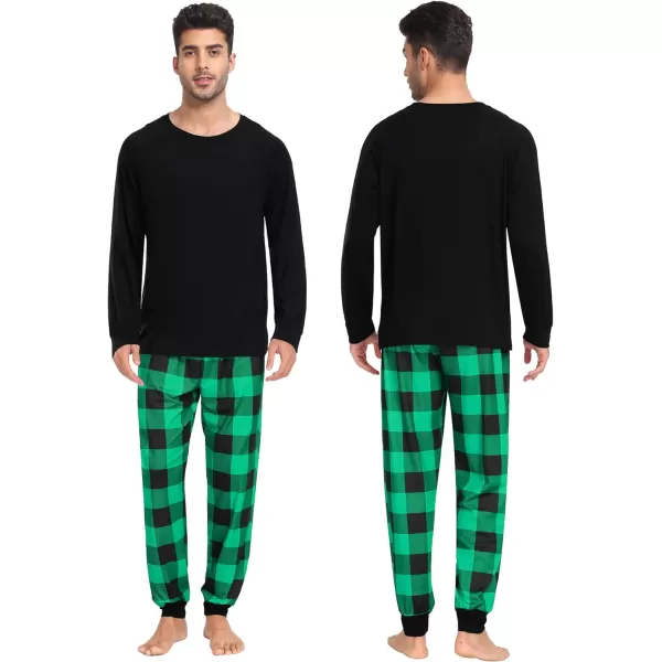 SWOMOG Matching Family Christmas Pajamas Holiday Xmas Jammies PJs For Family Couples Teen Boys Girls Festival SleepwearMen Green Black Plaid